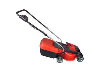 Fototapeta premium orange lawn mower isolated on a white background