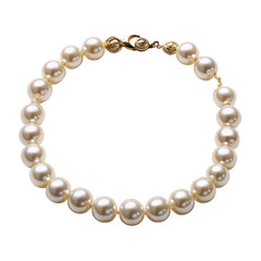 Obraz premium Front view of a classic string of pearls necklace with a gold clasp floating in the air, studio shot, isolated on a white transparent background
