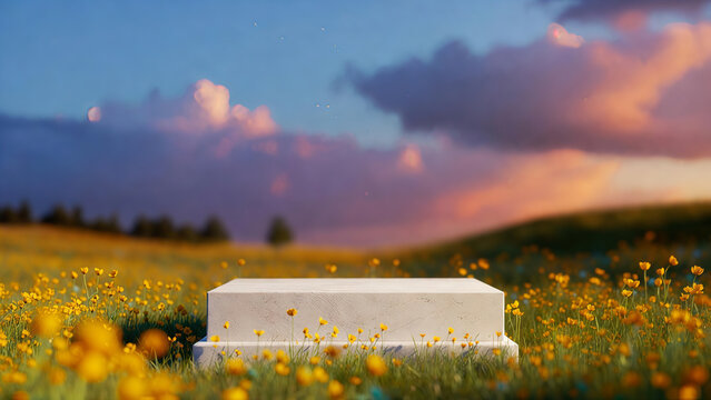 Product Podium background with flowers.