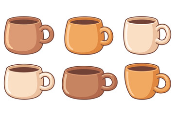 Obraz premium Coffee cup icon set illustration in flat cartoon style 