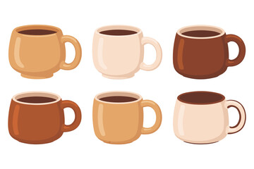 Obraz premium Coffee cup icon set illustration in flat cartoon style 