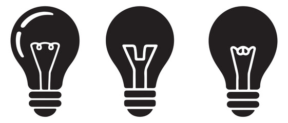 Light bulb silhouette icon set representing idea creativity and innovation
