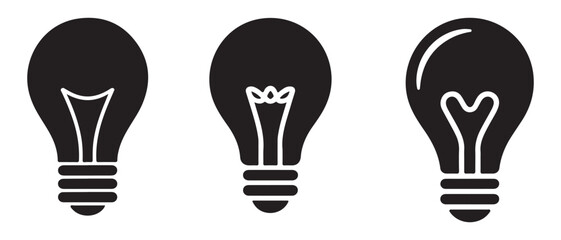 Light bulb silhouette icon set representing idea creativity and innovation
