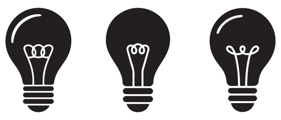 Light bulb silhouette icon set representing idea creativity and innovation
