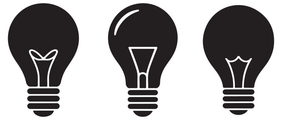 Light bulb silhouette icon set representing idea creativity and innovation
