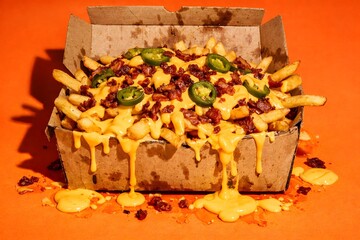 Loaded Cheesy Fries with Melted Cheese and Jalapeno Peppers