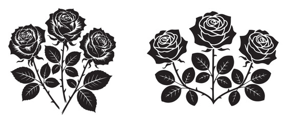 Rose flower silhouette vector illustration set
