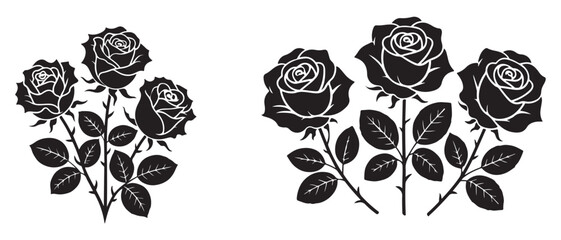 Rose flower silhouette vector illustration set
