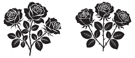Rose flower silhouette vector illustration set
