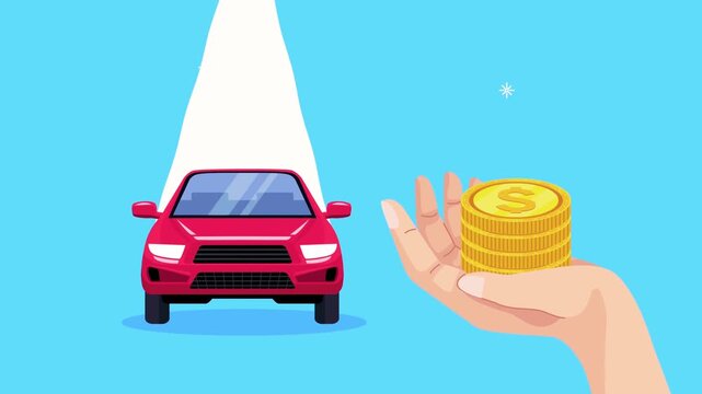 Seamless loop 3D animation of insurance service concept with protected car and floating dollar coins, financial security and company care symbolism, clean modern design, professional lighting, high qu