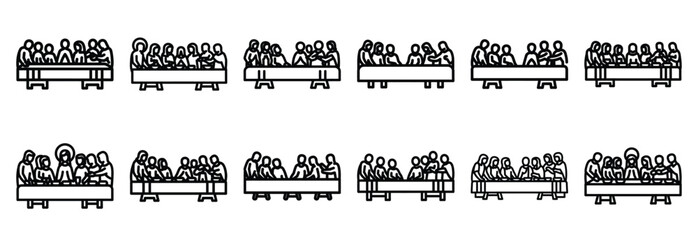 sacred supper remembrance Outline Icon Set. Maundy Thursday line art icons