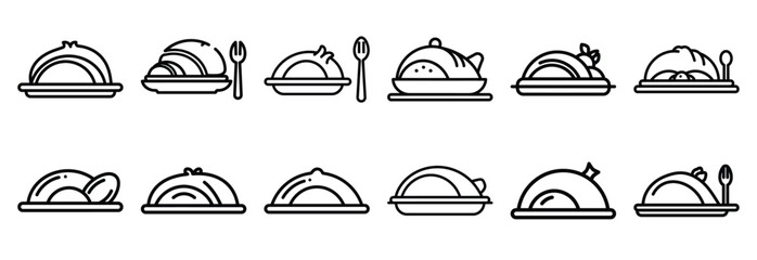 sacred tradition meal Outline Icon Set. Maundy Thursday line art icons
