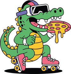 Fototapeta premium a-retro-neon-alligator-wearing-a-vr-head