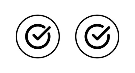 Checkmark and check mark icon set in circular outline. Completed task, confirmation symbol