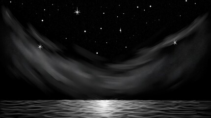 Starry night Deep dark sky with drops of stars. drawn by hand 
