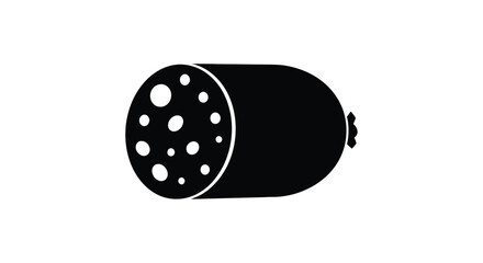 A black and white illustration of a cylindrical sausage with holes a striking silhouette