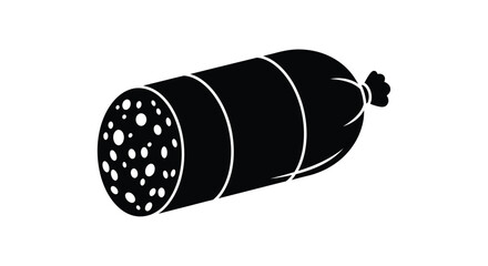 A black and white illustration of a cylindrical salami sausage simple design silhouette