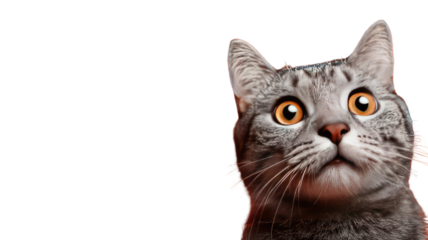 A beautiful portrait of a young British Shorthair kitten with red fur and striking eyes looking forward while isolated on a white background