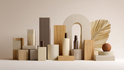 Cosmetic product display with natural elements for beauty and wellness