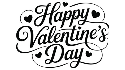 happy valentine’s day elegant black handwritten script lettering with heart icons romantic love typography isolated on white background © Mushtaq