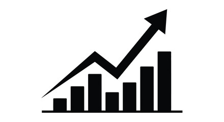 Black graphic depicting rising bar graph and upward trend simple business success silhouette