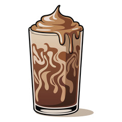 Iced Chocolate Coffee Drink with Cream Drizzle in Glass Cup Vector Illustration