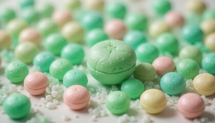 Assorted Colorful Macarons and Sweet Treats with Pastel Aesthetic and Sparkling Texture