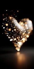 Abstract Heart Shape Formed By Glowing Golden Bokeh Lights