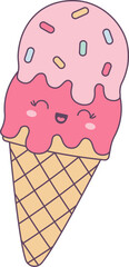 Ice Cream Cone Kawaii Character