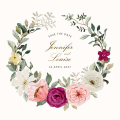 pink white floral watercolor wreath