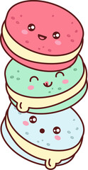 Macaron Stack With Kawaii Faces