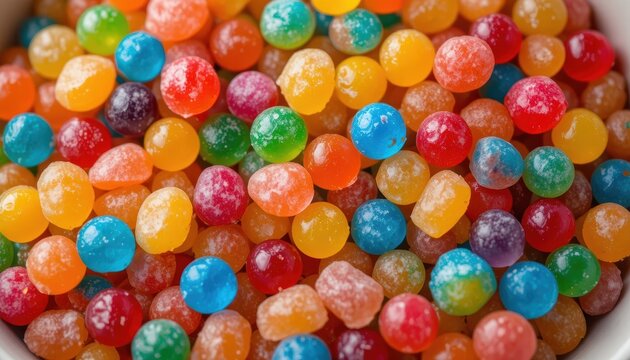 Assorted Colorful Jelly Candy Gems in A White Bowl Displaying Sweetness and Vibrancy