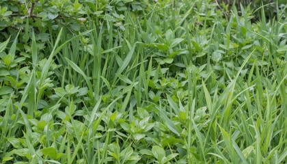 Lush Green Grass and Vibrant Foliage in a Natural Outdoor Environment during Spring