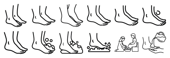 Fototapeta premium maundy thursday foot Outline Icon Set. Maundy Thursday line art icons