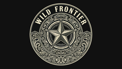 Wild Frontier Emblem with Texas Star and Ornate Details.