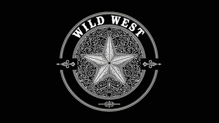 Wild West Lone Star Emblem with Ornate Details.