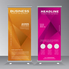 Abstract roll up banner design and vector template. orange and pulple color banner design, standee banner design, vertical banner, x-banner, standee template. pull up, Brochure. vector illustration