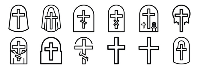 sacred obedience vow Outline Icon Set. Maundy Thursday line art icons