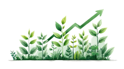 green plant growth with upward arrow chart eco finance sustainability investment illustration isolated on white background