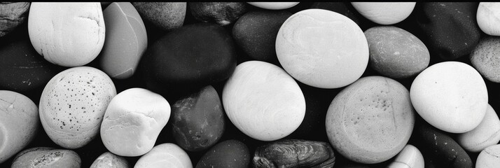 The pebbles on the beach appear like puzzle pieces fitting perfectly together to create a natural mosaic. Black and white art