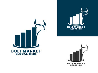Bull head line combination with stock chart logo design vector template. Bull market logo icon design