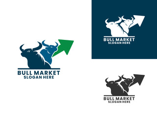 Bulls with arrow logo design vector template. Creative Bull market logo icon. Investment logo concept