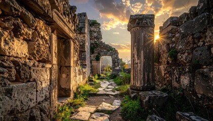 Ancient Ruins at Sunset - A Journey Through Time and Stone.