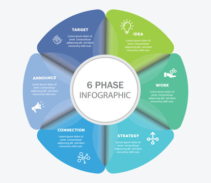 Vector set template infographic circle. Modern Vector infographic label design with circle infographic template design and 6 options or steps. Template diagrame for presentation.