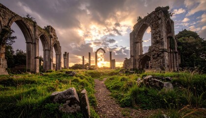 Dramatic Ruins at Sunset - A Journey Through Time and Nature.
