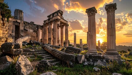 Ancient Ruins at Sunset - A Glimpse into History and Architectural Grandeur.