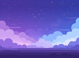 Animated cartoon scene depicts a vibrant night sky filled with clouds and twinkling stars