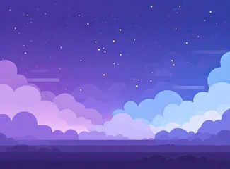Animated cartoon scene depicts a vibrant night sky filled with clouds and twinkling stars © armando