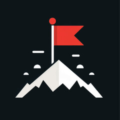 Red flag on mountain peak symbolizing business success and achievement.