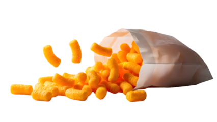 Spilled cheesy puffs isolated on transparent background
